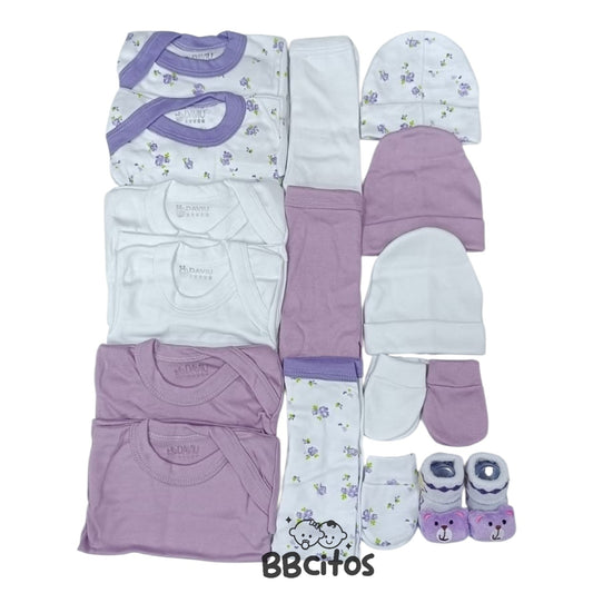 Set Ajuar Nacimiento Bebé Algodón Hipoalergénico Lila