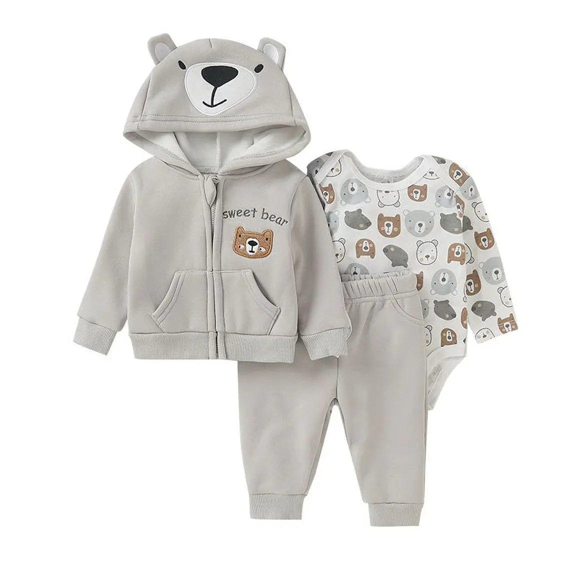 Conjunto Buzo Forrado 3P Oso Gris