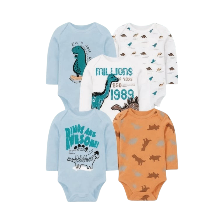 Set 5 Bodys Manga Larga Dinosaurio