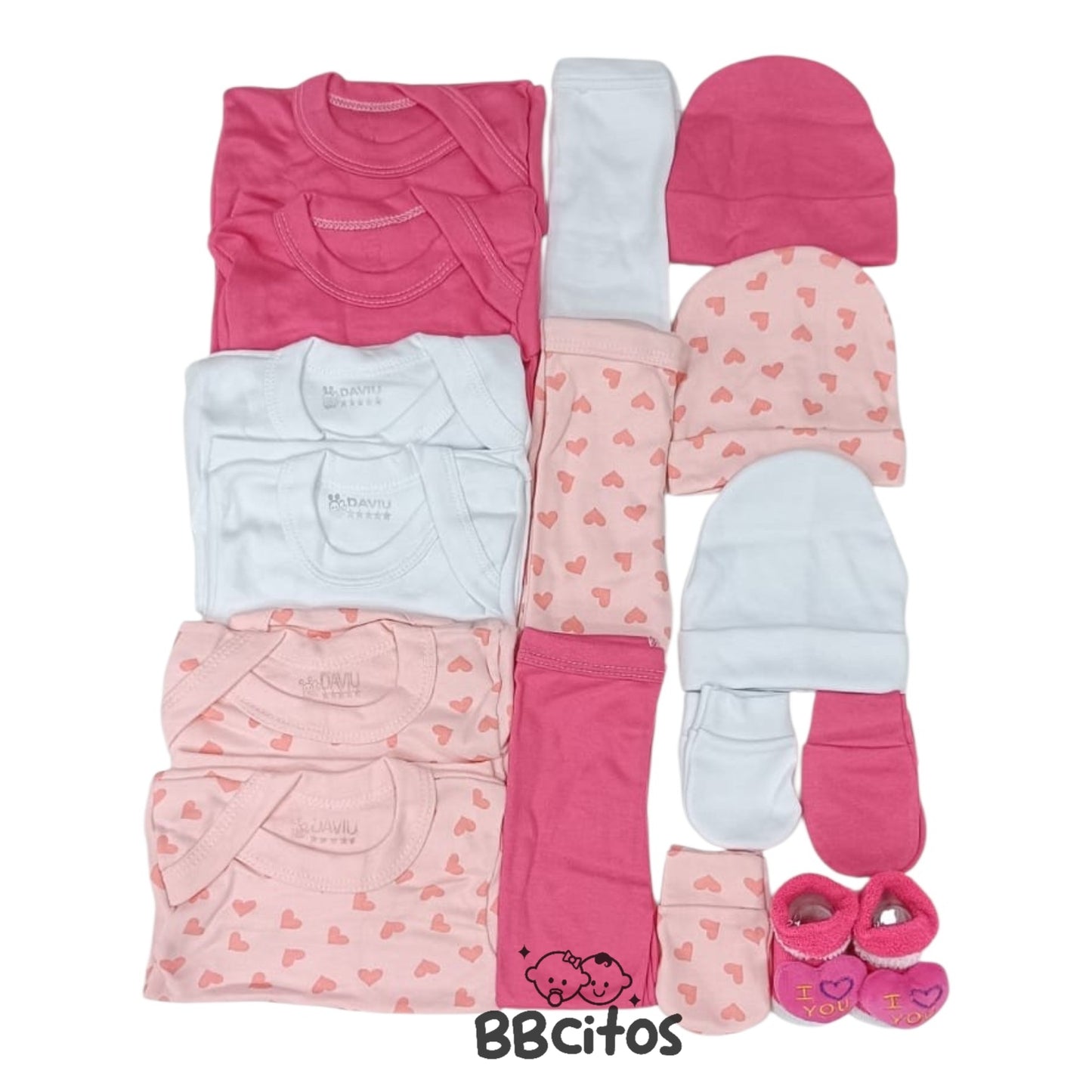 Set Nacimiento Bebé Algodón Hipoalergénico Corazones