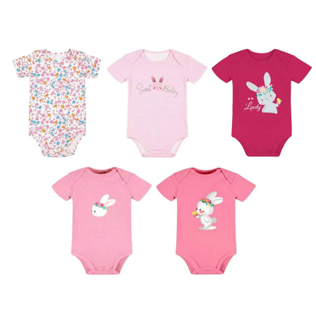 Set 5 Bodys M/C Beba Conejitas Pink