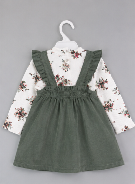 Vestido Cotelé Beba | Jumper con Bordado Floral + Polera Manga Larga