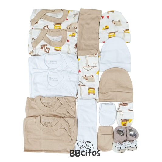 Set Ajuar Nacimiento Bebé Algodón Hipoalergénico Retroexcavadora 2