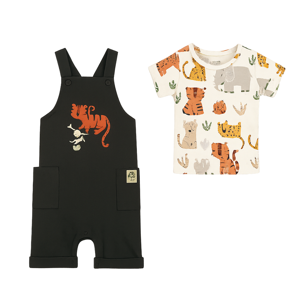 Conjunto Bebé Jardinera Tigre + Polera Animales
