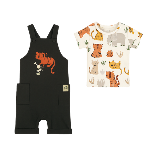 Conjunto Bebé Jardinera Tigre + Polera Animales