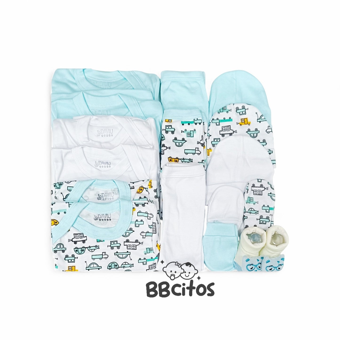 Set Nacimiento Bebé Algodón Hipoalergénico Autitos