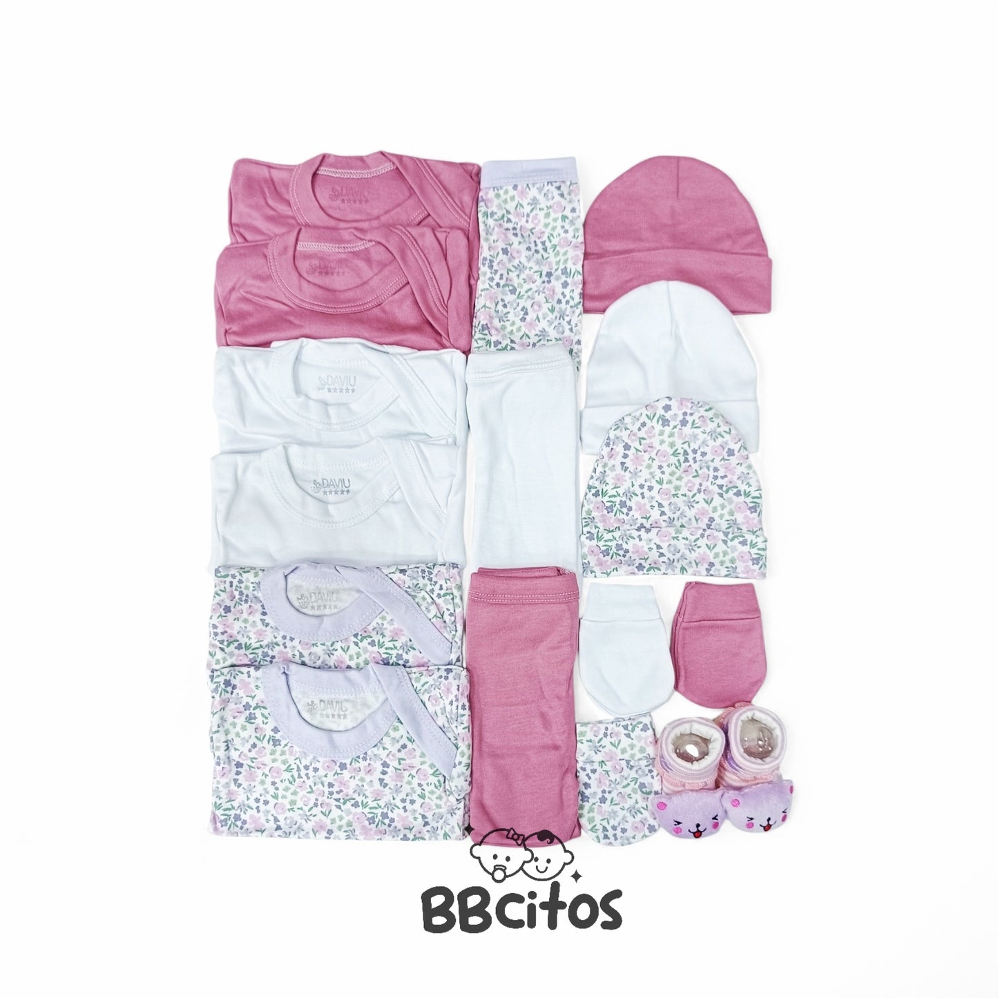Set Nacimiento Bebé Algodón Hipoalergénico Flores