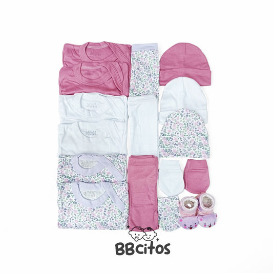 Set Ajuar Nacimiento Bebé Algodón Hipoalergénico Flores