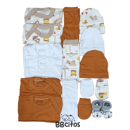 Set Ajuar Nacimiento Bebé Algodón Hipoalergénico Retroexcavadora 1