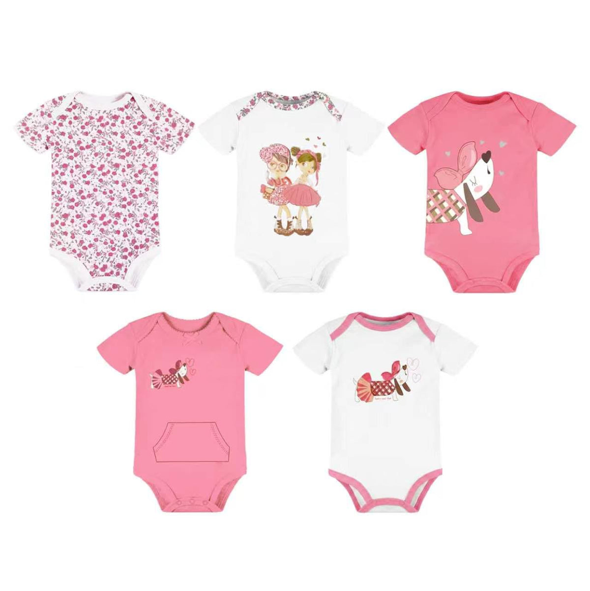 Set 5 Bodys M/C Beba perrito pink