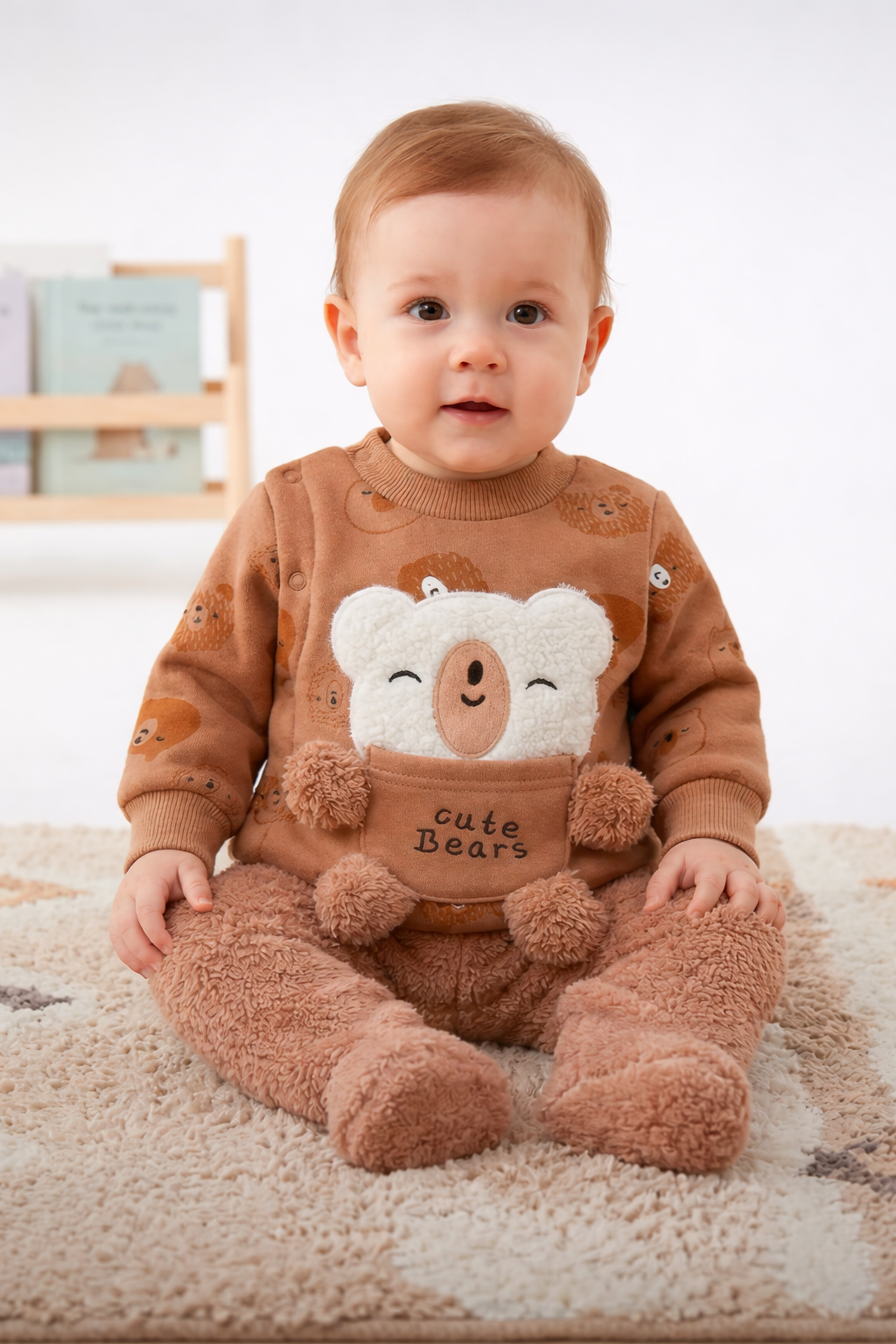 Traje 2 piezas Bebé Oso Peluche Café