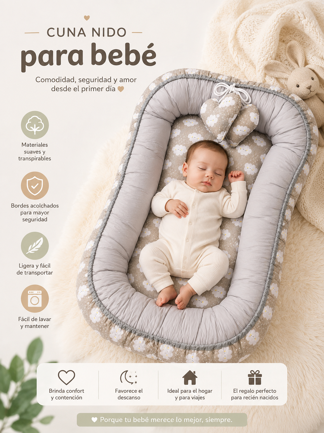 Cuna Nido Portátil para Bebé