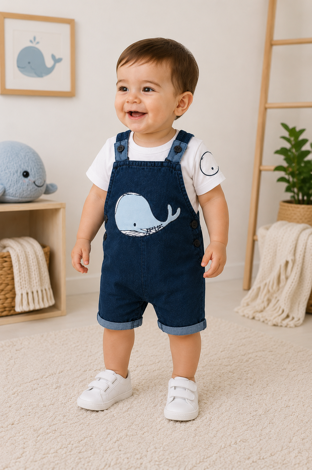 Jardinera Bebé Bordada | Conjunto con Polera Verano Niño | Ballena o Cebra