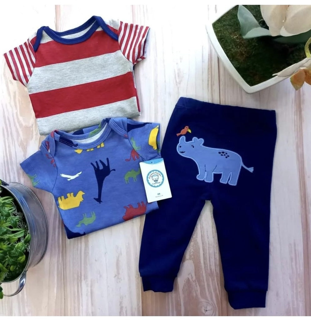 Conjunto Algodón 2 bodys+ pantalón animales