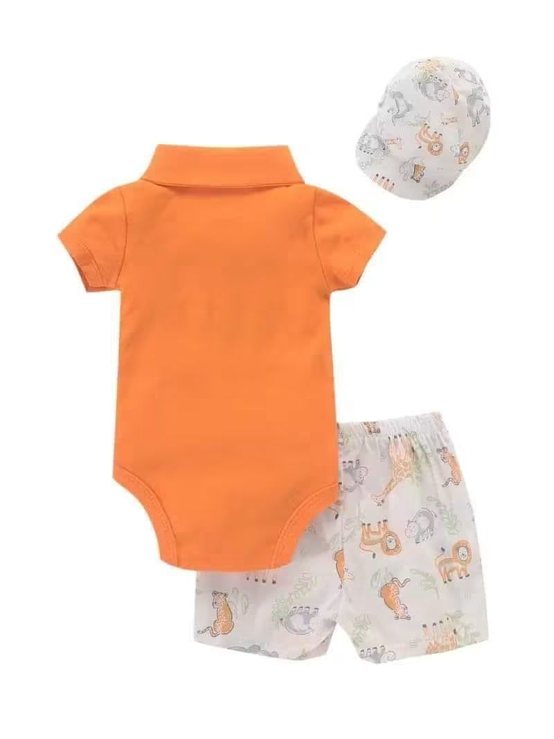 Conjunto de Verano para Bebé Niño de 3 Piezas: Body, Short y Jockey