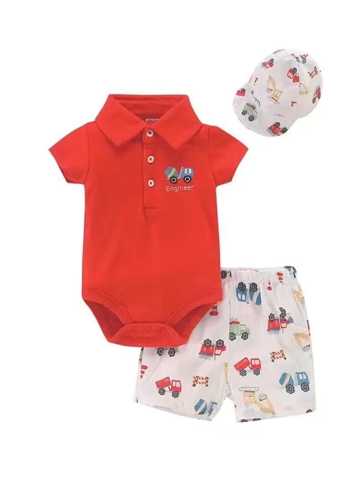 Conjunto de Verano para Bebé Niño de 3 Piezas: Body, Short y Jockey