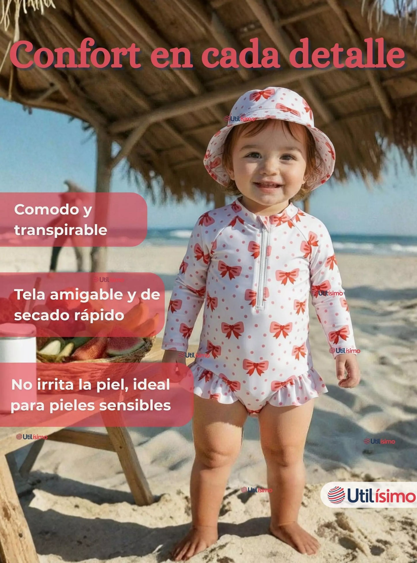 Traje de Baño Lazo Rosado con Gorro