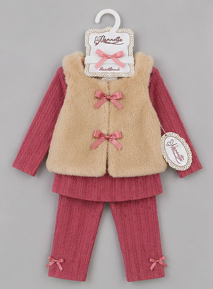 Conjunto Beba Top + Pantalón Acampanado + Chaleco Peludito + Cintillo