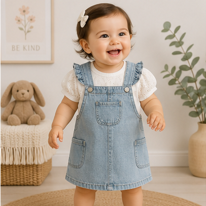 Jardinera Mezclilla Beba | Conjunto con Polera Bordada Verano