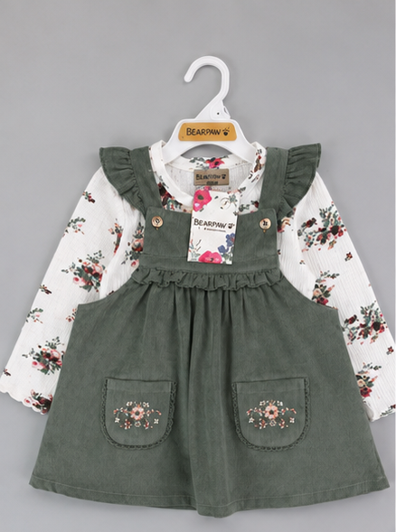 Vestido Cotelé Beba | Jumper con Bordado Floral + Polera Manga Larga