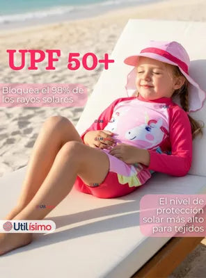 Traje de Baño Enterito Unicornio con Gorro