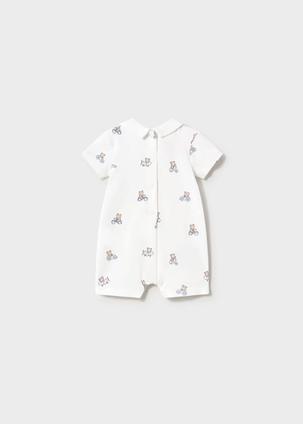 Set 2 Enteritos Cortos Recién Nacido | Cuello Polo Osito Blanco y Celeste