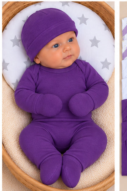 Set Ajuar Nacimiento Bebé Algodón Hipoalergénico Morado
