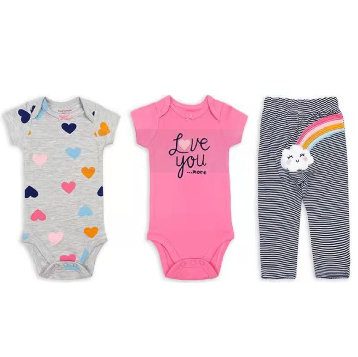 Conjunto Algodón 2 bodys+ pantalón corazones