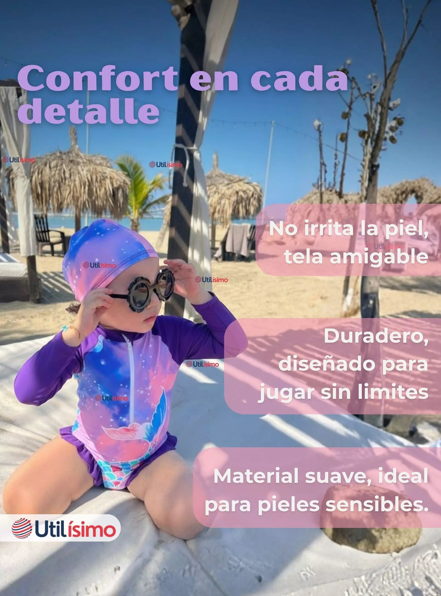 Traje de Baño Manga Larga Sirena con Gorro