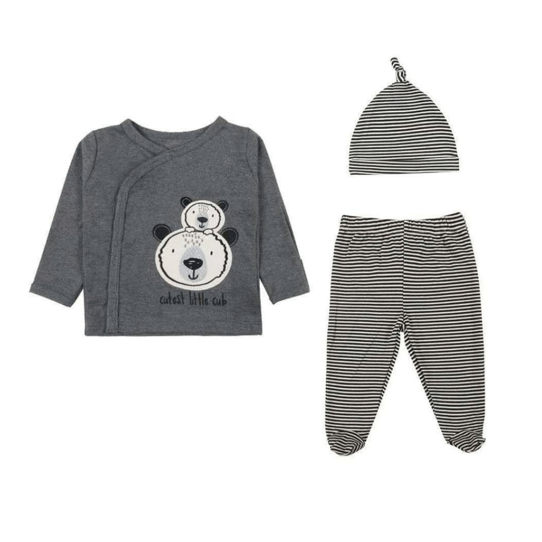 Pijama Algodón con Gorro Algodón Oso Gris