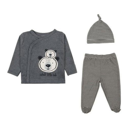Pijama Algodón con Gorro Algodón Oso Gris