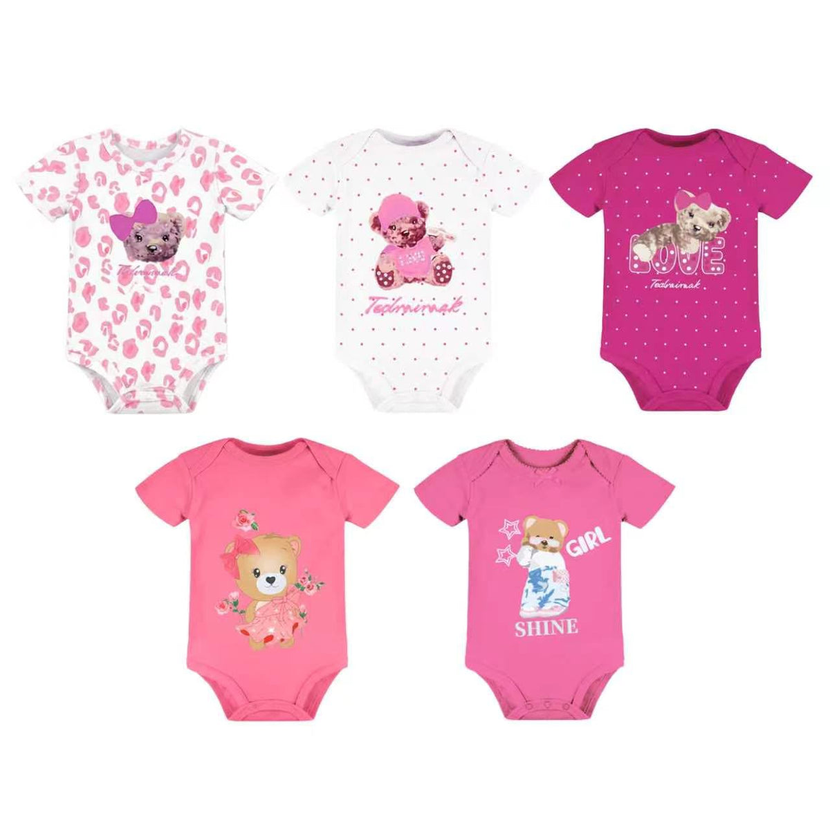Set 5 Bodys M/C Beba Ositas Pink