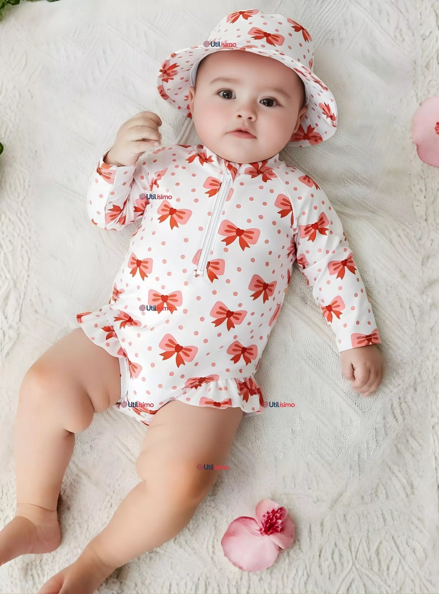 Traje de Baño Lazo Rosado con Gorro