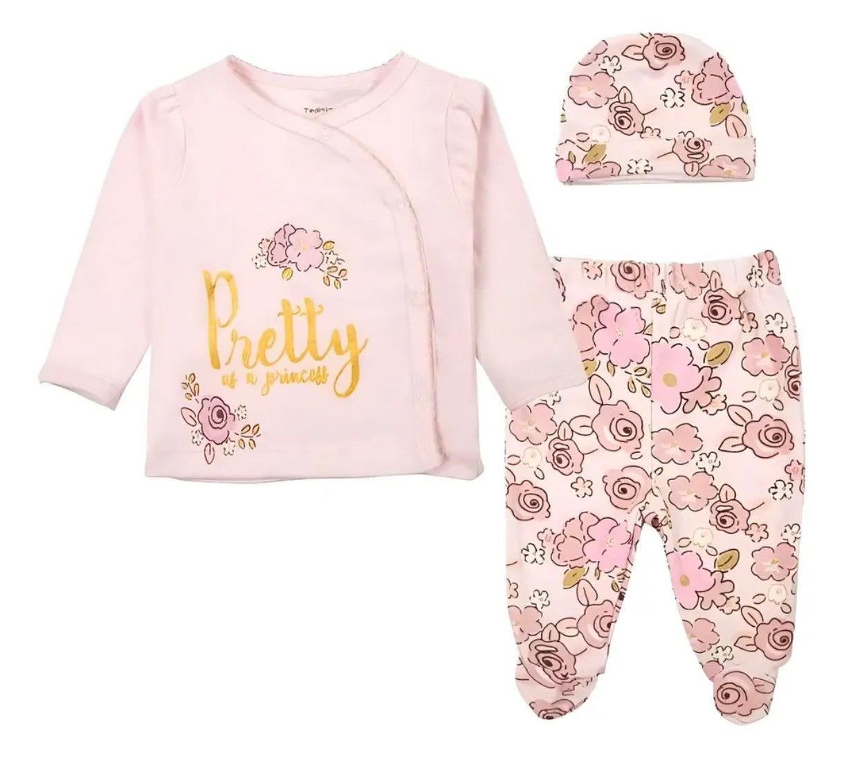 Pijama Algodón con Gorro Algodón Flores Rosa