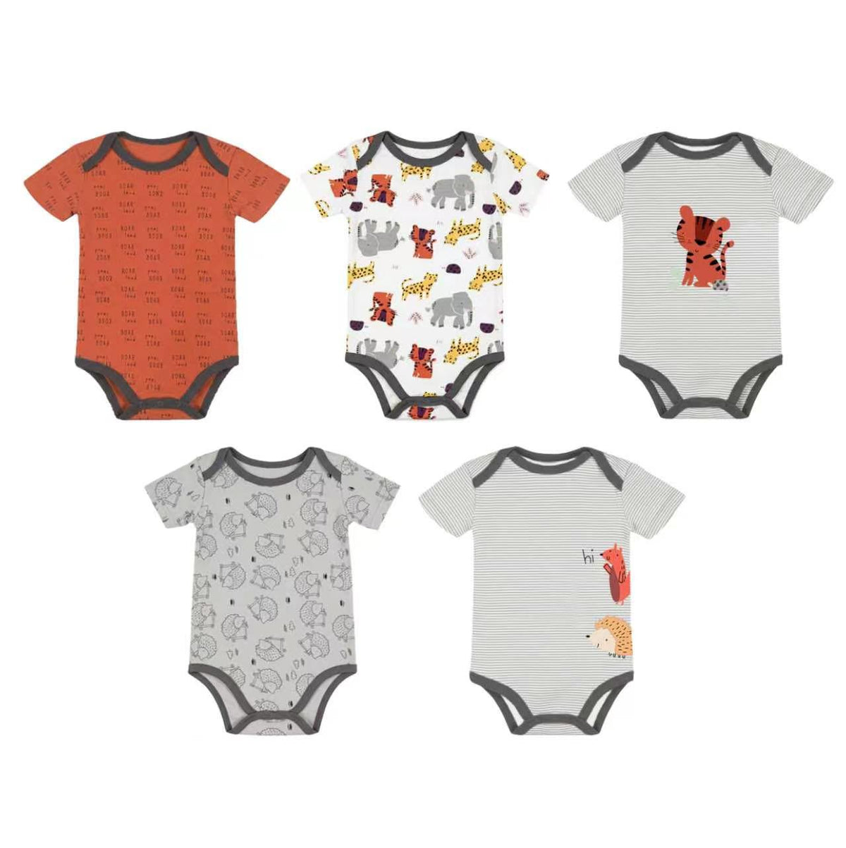Set 5 Bodys M/C Bebé Tigre Naranjo