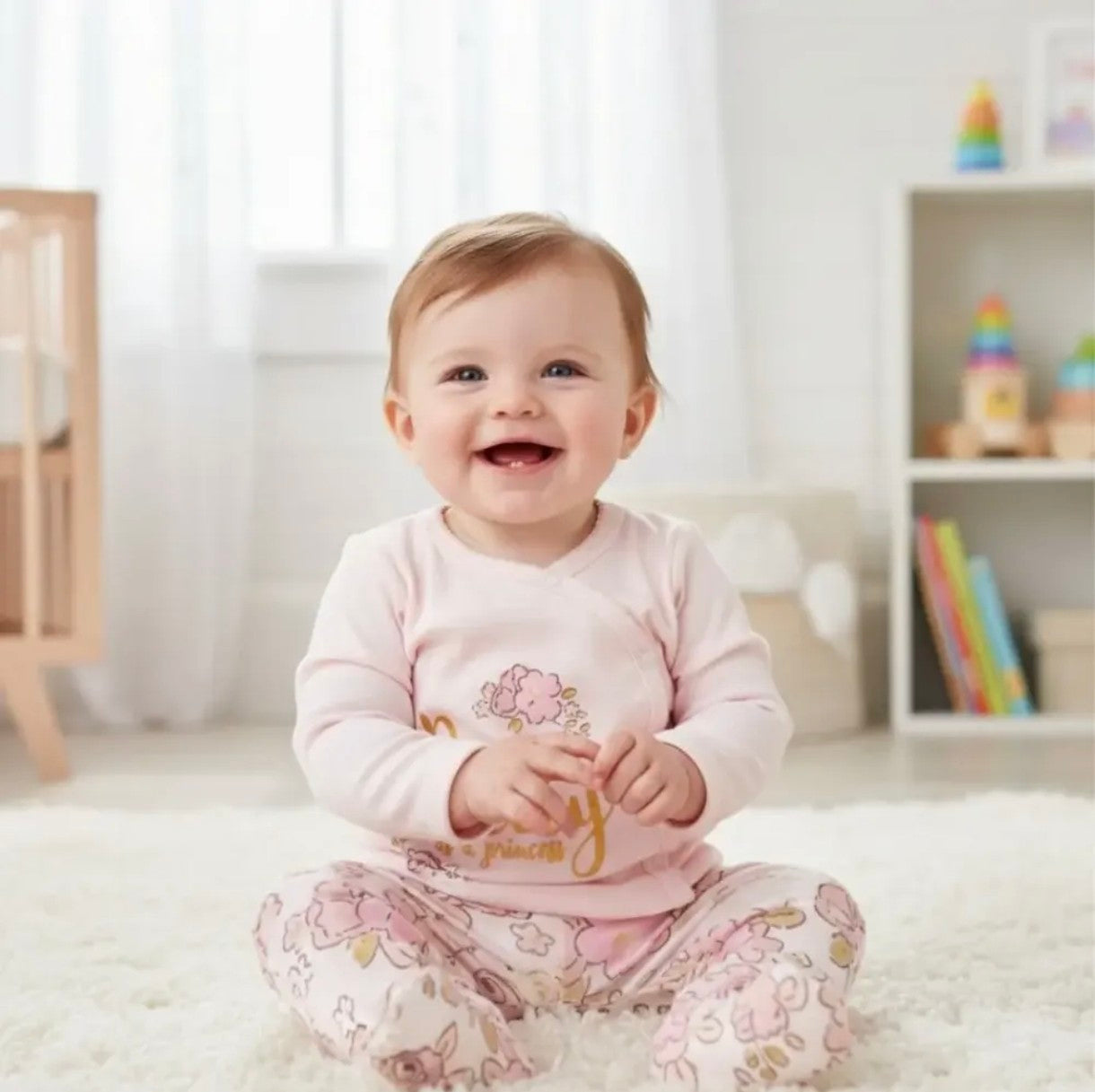 Pijama Algodón con Gorro Algodón Flores Rosa