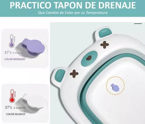 Bañera Plegable con Termómetro Digital + Cojin Bañera