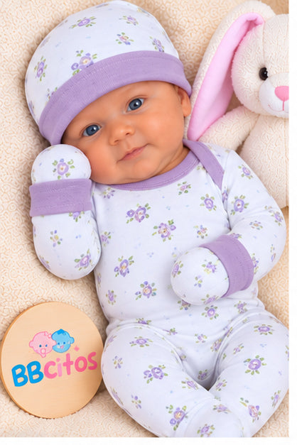Set Ajuar Nacimiento Bebé Algodón Hipoalergénico Morado