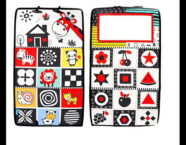 Espejo Sensorial Tummy Time – Alfombra de Alto Contraste para Bebés