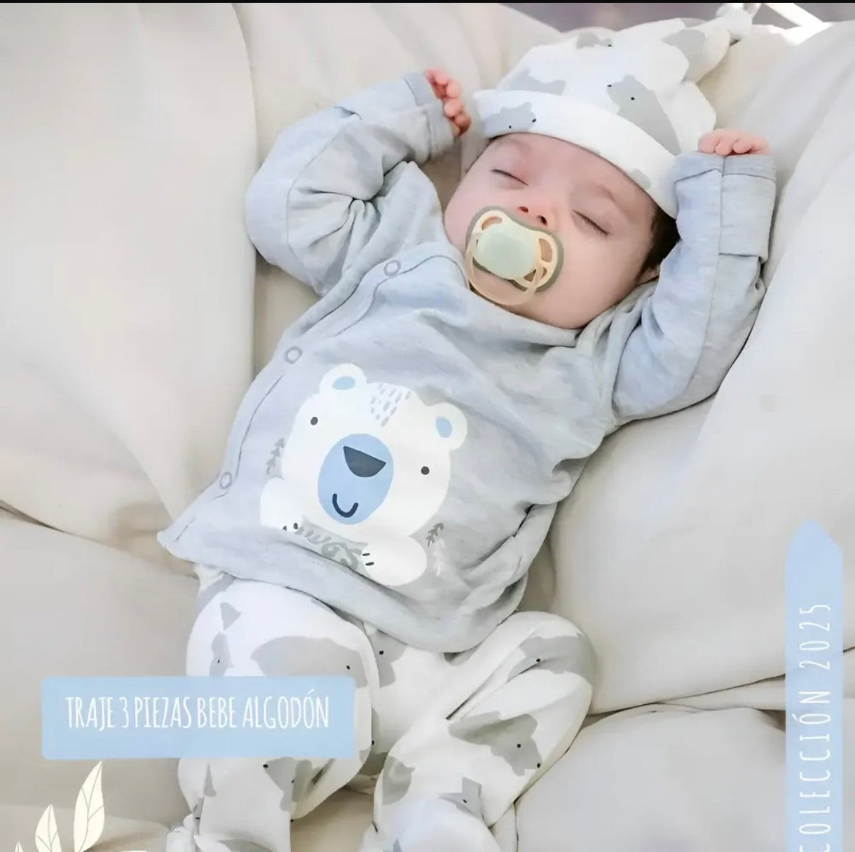 Pijama Algodón con Gorro Algodón Hug gris