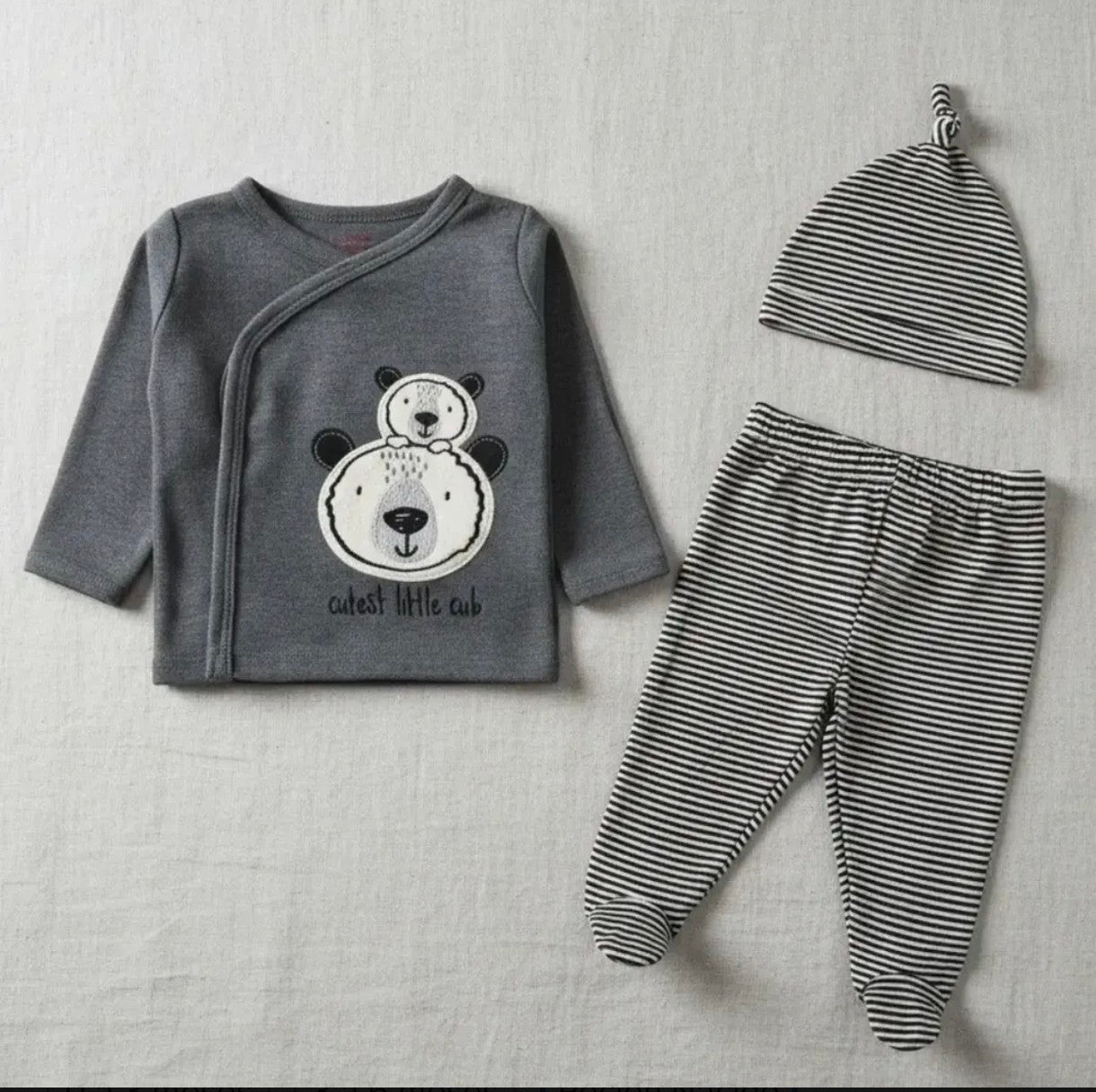 Pijama Algodón con Gorro Algodón Oso Gris