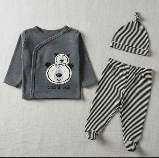 Pijama Algodón con Gorro Algodón Oso Gris