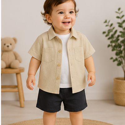 Conjunto Mezclilla Bebé Niño 3 Piezas | Camisa + Polera + Short | 3 Tonos