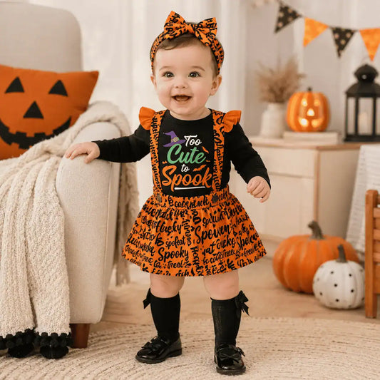Disfraz Halloween Bebé Niña "Too Cute to Spook" | Set 3 Piezas Naranja