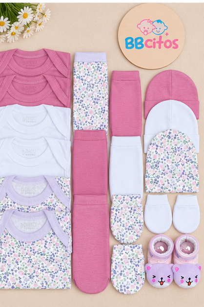 Set Ajuar Nacimiento Bebé Algodón Hipoalergénico Flores
