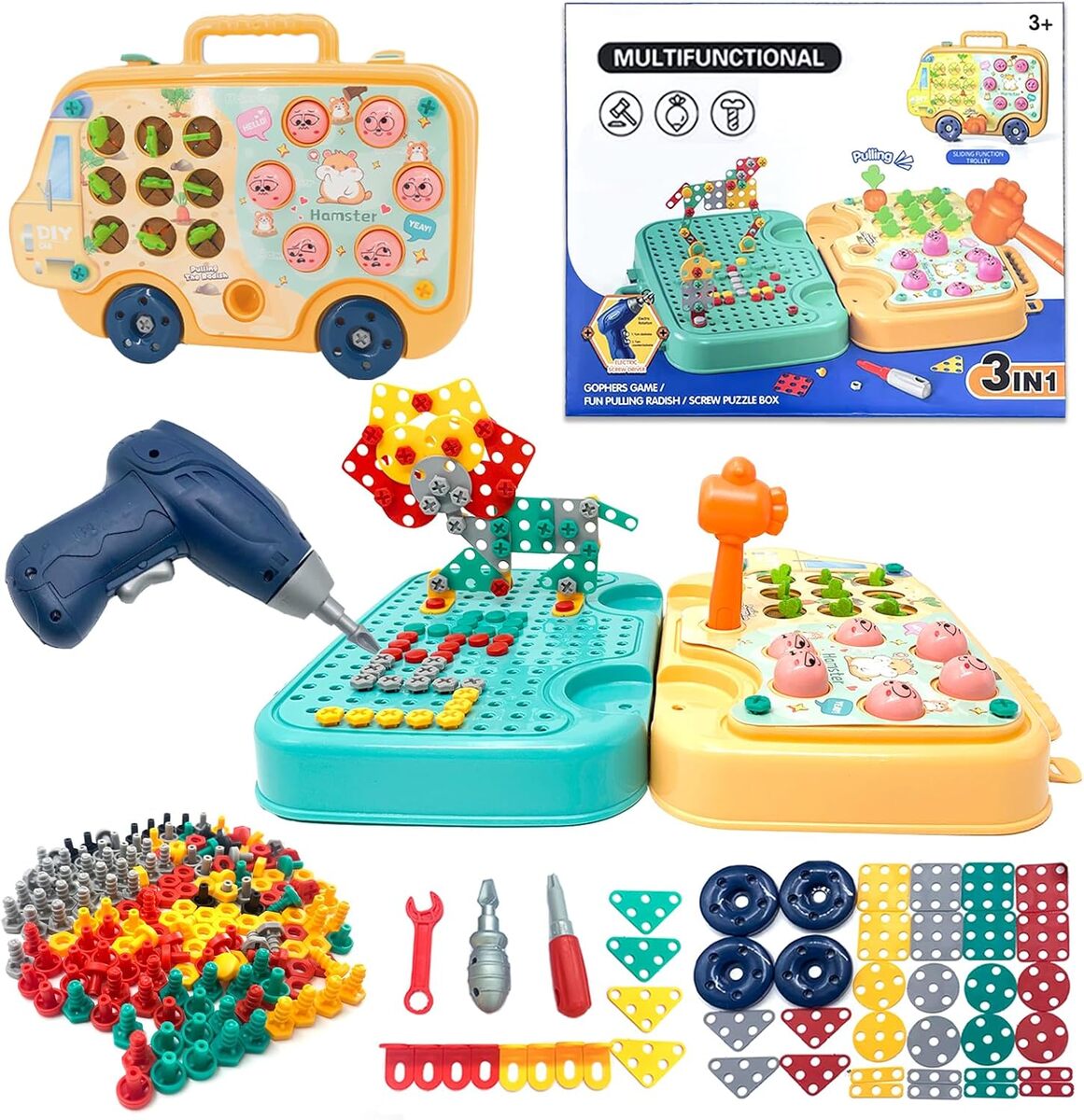 Maleta Didáctica Juegos 3 en 1 con Taladro