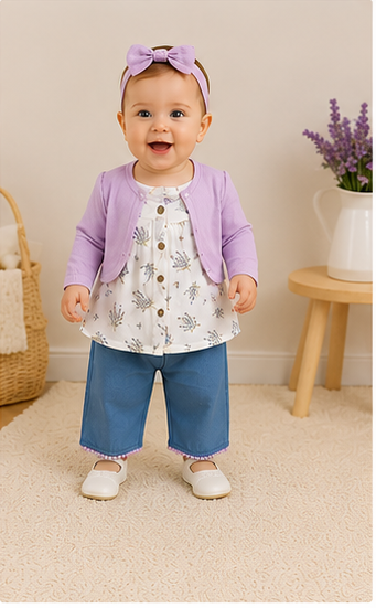 Conjunto Bombacho Niña 4 Piezas | Top Halter + Chaqueta Floral + Pantalón + Cintillo