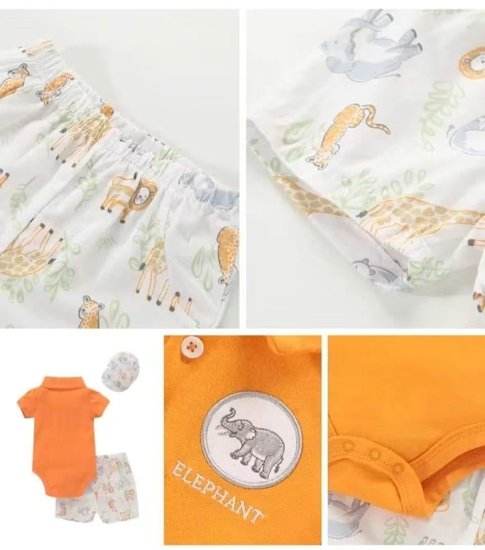 Conjunto de Verano para Bebé Niño de 3 Piezas: Body, Short y Jockey