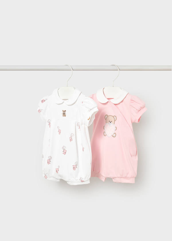 Set 2 Mamelucos Cortos bordados de 2 piezas para recién nacido Mayoral - Rosa