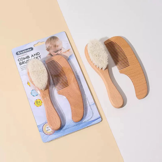 Set Cepillo y Peineta Madera Bebé
